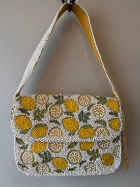 Studio 12 Beaded and embroidery Lemon Shoulder Bag in Yellow & White from India